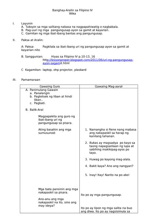 detailed lesson plan in filipino grade 4|Grade 4 Matatag Filipino Unpacked .